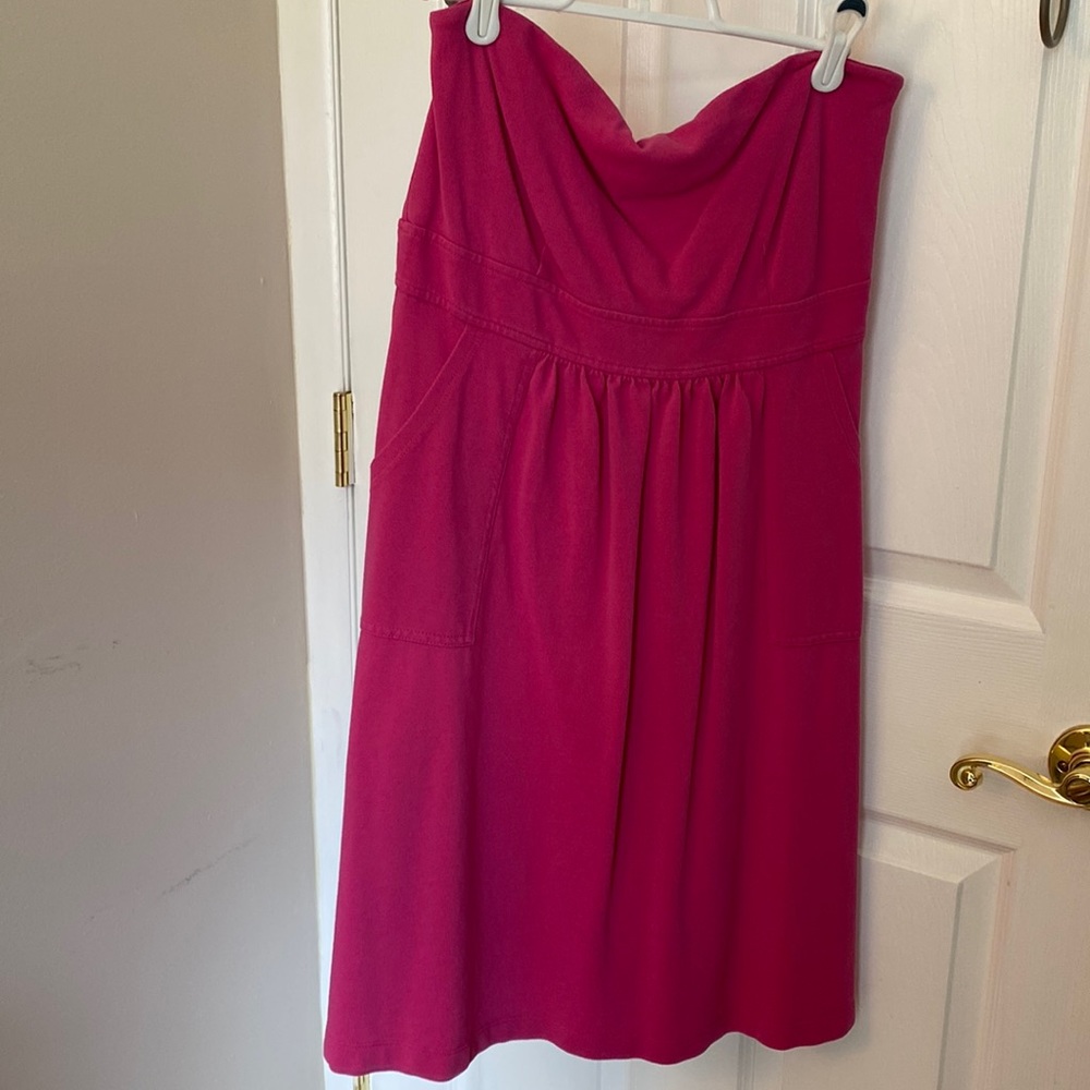 J. Crew Strapless cotton pique dress in hot pink